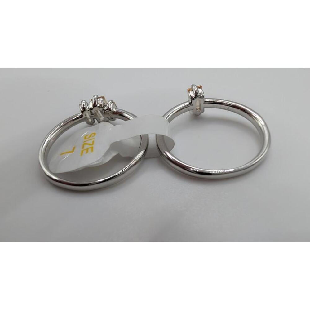 Swirling Stars Above Rhodium Plated Ring with Lemon Cubic Zirconia Size 7 - Picture 6 of 7
